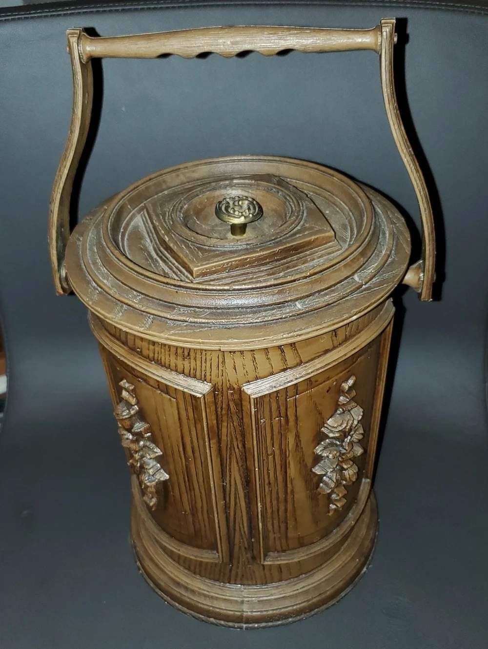 Vintage Fiberglass Owens Corning Made in USA Faux Wood MCM Ice Bucket